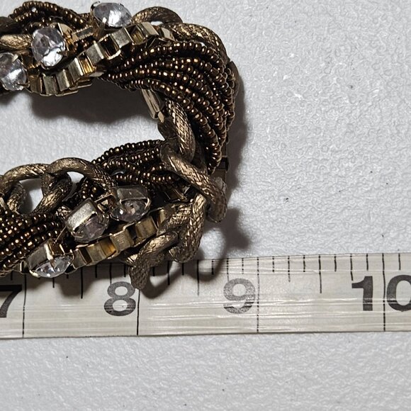 Chunky Mixed Metal Chain Multi Strand Statement Necklace Rhinestones Beads Women - Picture 6 of 6